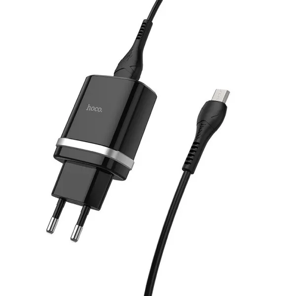 СЗУ Hoco C12Q Smart QC3.0 18W (1USB-A) + кабель USB to MicroUSB — Черный — фото 1