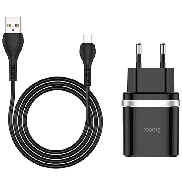 СЗУ Hoco C12Q Smart QC3.0 18W (1USB-A) + кабель USB to MicroUSB — Черный — фото 2