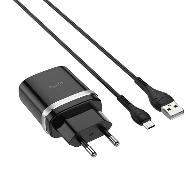 СЗУ Hoco C12Q Smart QC3.0 18W (1USB-A) + кабель USB to MicroUSB — Черный — фото 3