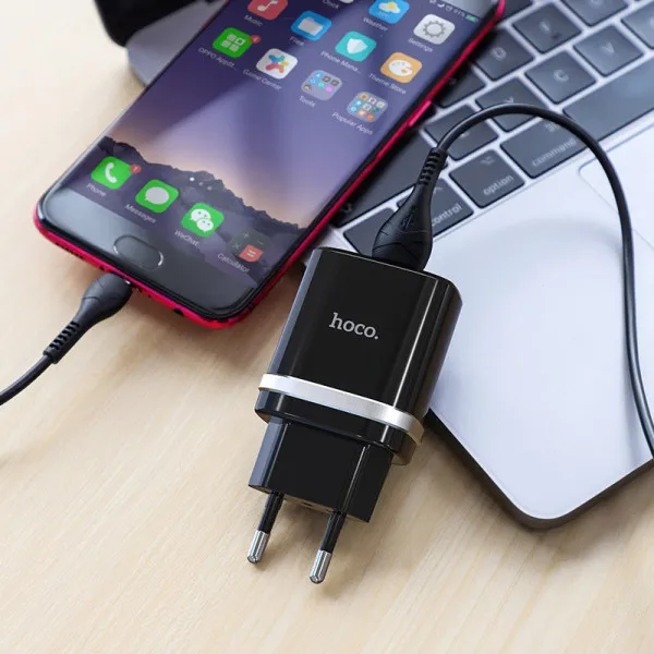 СЗУ Hoco C12Q Smart QC3.0 18W (1USB-A) + кабель USB to MicroUSB — Черный — фото 4