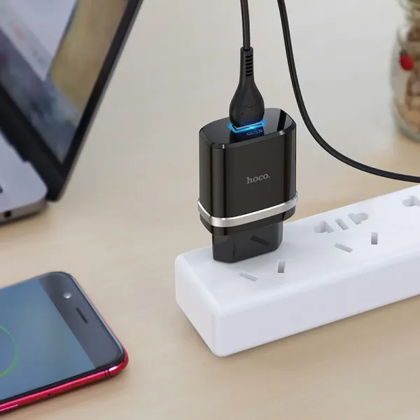 СЗУ Hoco C12Q Smart QC3.0 18W (1USB-A) + кабель USB to MicroUSB — Черный — фото 5