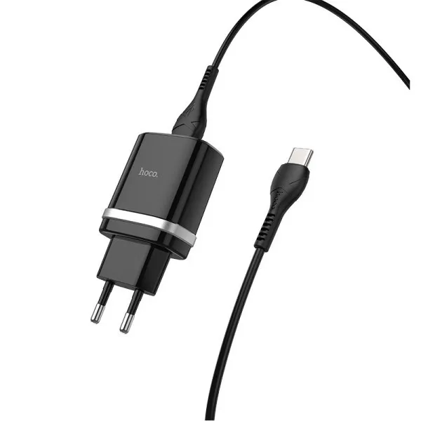 СЗУ Hoco C12Q Smart QC3.0 3A (1USB-A) + кабель USB to Type-C — Черный — фото 1
