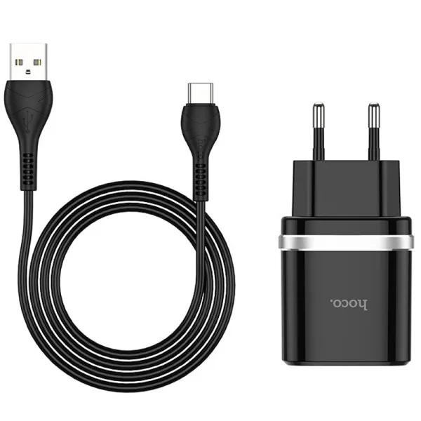 СЗУ Hoco C12Q Smart QC3.0 3A (1USB-A) + кабель USB to Type-C — Черный — фото 2