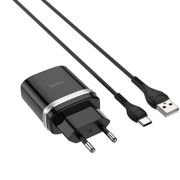 СЗУ Hoco C12Q Smart QC3.0 3A (1USB-A) + кабель USB to Type-C — Черный — фото 3