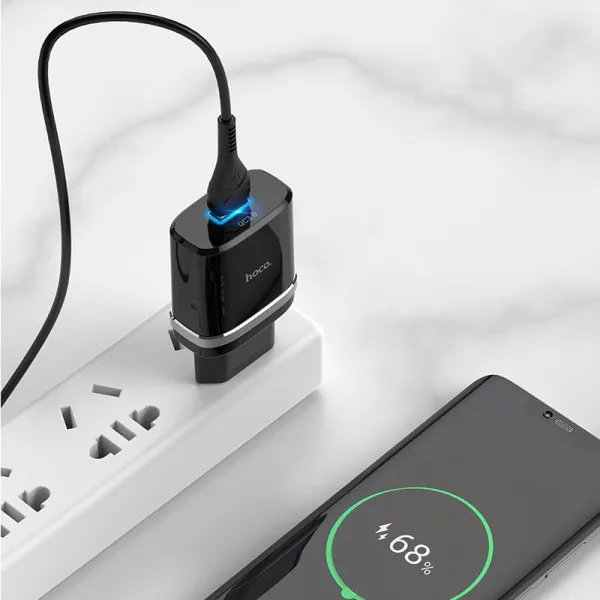 СЗУ Hoco C12Q Smart QC3.0 3A (1USB-A) + кабель USB to Type-C — Черный — фото 4