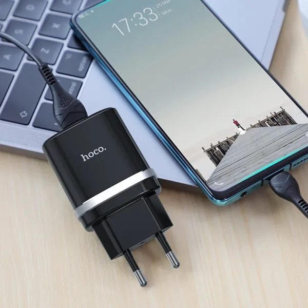 СЗУ Hoco C12Q Smart QC3.0 3A (1USB-A) + кабель USB to Type-C — Черный — фото 5