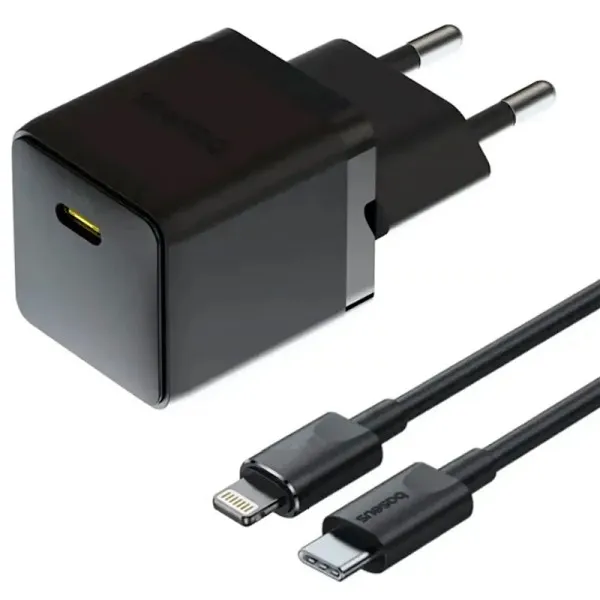 СЗУ Baseus Palm Fast Charger 20W (1USB-C) + кабель Type-C to Lightning (E01164) — Черный — фото 1