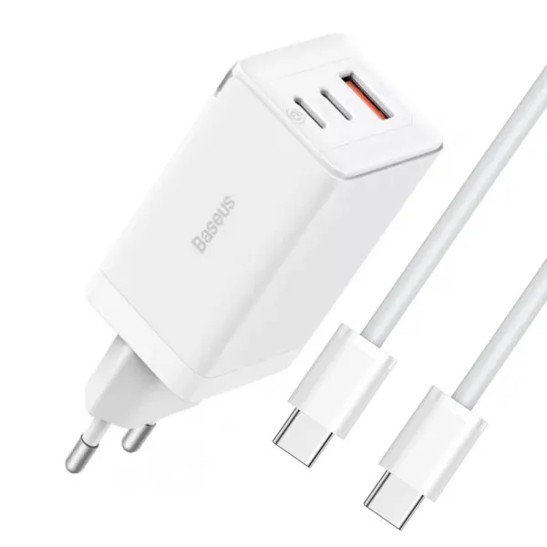 СЗУ Baseus GaN5 Pro PD65W+QC3.0 (1USB-A/2C) + кабель Type-C to Type-C (CCGP12020) — Белый — фото 1 СЗУ Baseus GaN5 Pro PD65W+QC3.0 (1USB-A/2C) + кабель Type-C to Type-C (CCGP12020) — Белый — фото 1