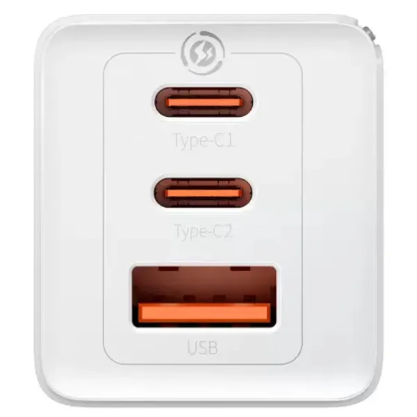 СЗУ Baseus GaN5 Pro PD65W+QC3.0 (1USB-A/2C) + кабель Type-C to Type-C (CCGP12020) — Белый — фото 3 СЗУ Baseus GaN5 Pro PD65W+QC3.0 (1USB-A/2C) + кабель Type-C to Type-C (CCGP12020) — Белый — фото 3