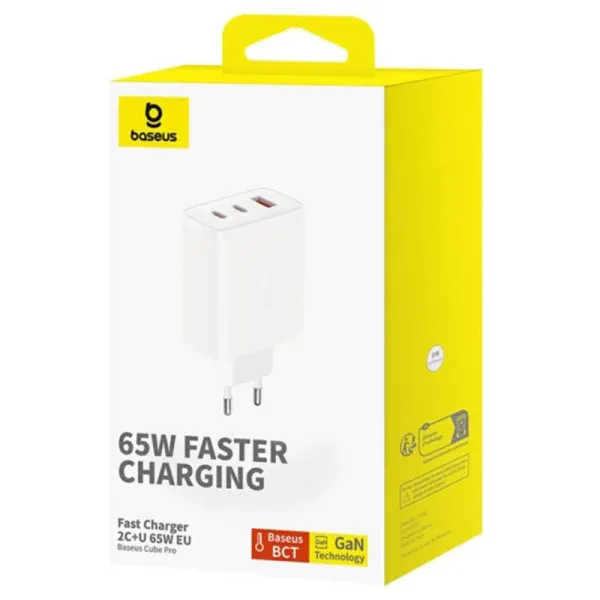МЗП Baseus Cube Pro Fast Charger PD65W (1USB-A/2C) (P10111404) — Білий — фото 5
