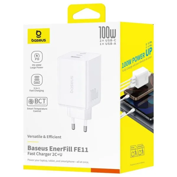 СЗУ Baseus EnerFill FE11 Fast Charger PD100W+QC3.0 (1USB-A/2C) (P101821) — Белый — фото 4