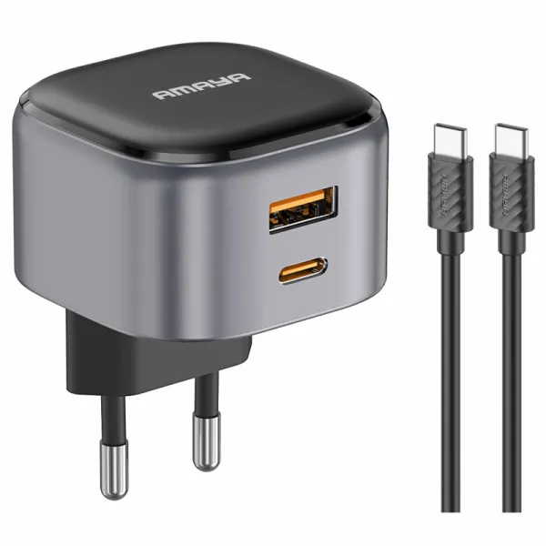 СЗУ Amaya E211D PD20W+QC3.0 (1USB-A/1C) + кабель Type-C to Type-C — Черный — фото 1 СЗУ Amaya E211D PD20W+QC3.0 (1USB-A/1C) + кабель Type-C to Type-C — Черный — фото 1