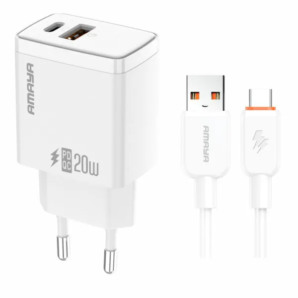 СЗУ Amaya E67D PD20W+QC3.0 (1USB-A/1C) + кабель USB to Type-C — Белый — фото 1 СЗУ Amaya E67D PD20W+QC3.0 (1USB-A/1C) + кабель USB to Type-C — Белый — фото 1