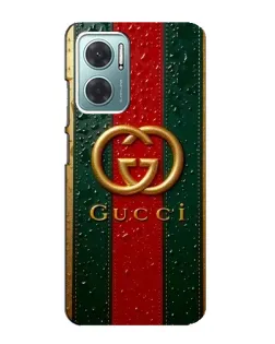 Чехол для Xiaomi Redmi Note 11E с картинкой «Gucci — фирменная полоса и золото»