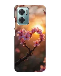 Чехол для Xiaomi Redmi Note 11E с картинкой «Розовый цвет сердце на фоне заката»