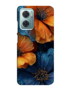 Чехол для Xiaomi Redmi Note 11E с картинкой «Яркая сине-оранжевая флора»