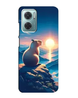 Чехол для Xiaomi Redmi Note 11E с картинкой «Закат солнца с капибарой»