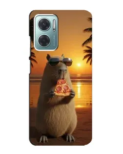 Чехол для Xiaomi Redmi Note 11E с картинкой «Капибара с пиццей»