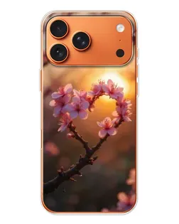 Чехол для Apple iPhone 18 Pro Max с картинкой «Розовый цвет сердце на фоне заката»