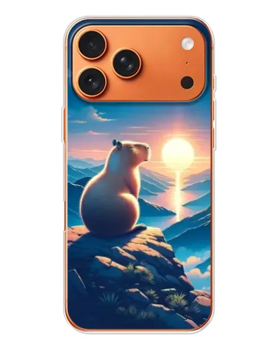 Чехол для Apple iPhone 18 Pro Max с картинкой «Закат солнца с капибарой»