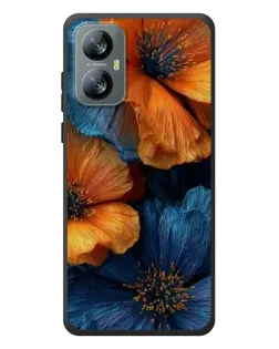 Чехол для Blackview A52 с картинкой «Яркая сине-оранжевая флора»