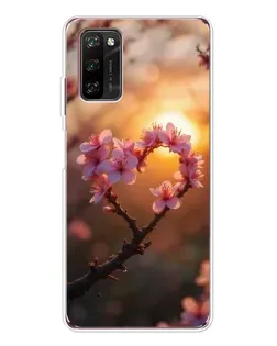Чохол для Blackview A70 Pro з картинкою «Рожевий цвіт  сердечко на тлі заходу»