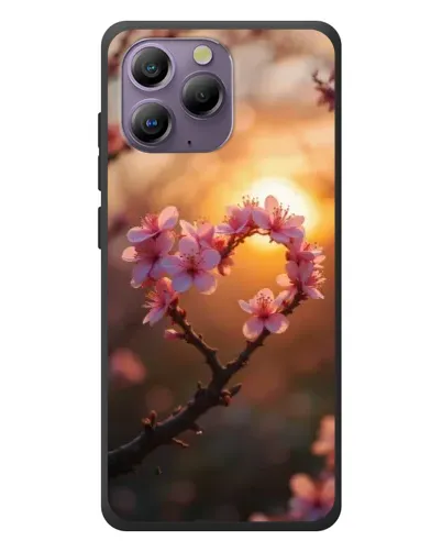 Чехол для Blackview A96 с картинкой «Розовый цвет сердце на фоне заката»