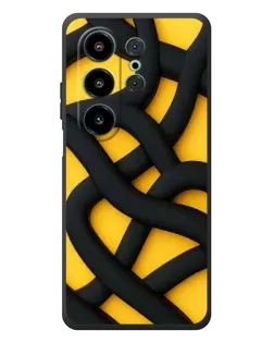 Чехол для Blackview Wave 10 с картинкой «Черное желтое переплетение»