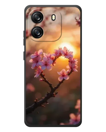 Чехол для Blackview Wave 6C с картинкой «Розовый цвет сердце на фоне заката»