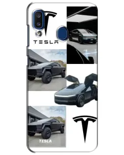 Чохол для Samsung Galaxy a20 2019 (A205F) з картинкою «Колаж Cybertruck Tesla»