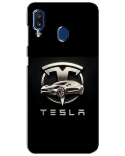 Чохол для Samsung Galaxy a20 2019 (A205F) з картинкою «Tesla — срібне авто»