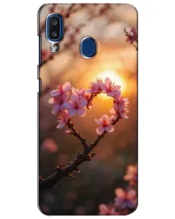Чохол для Samsung Galaxy a20 2019 (A205F) з картинкою «Рожевий цвіт  сердечко на тлі заходу»