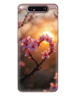 Чехол для Samsung Galaxy a80 2019 ( A805F ) с картинкой «Розовый цвет сердце на фоне заката»