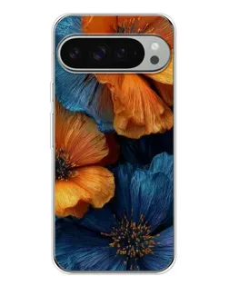 Чехол для Google Pixel 10 Pro XL с картинкой «Яркая сине-оранжевая флора»