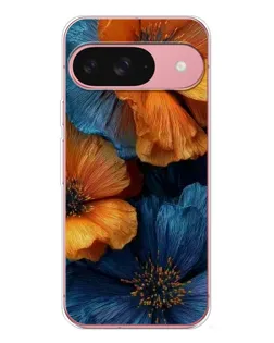 Чехол для Google Pixel 10 Pro с картинкой «Яркая сине-оранжевая флора»