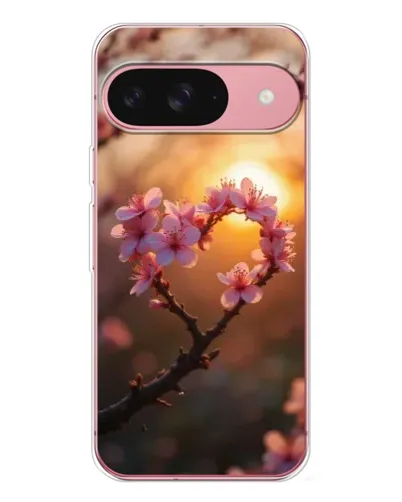 Чохол для Google Pixel 10 з картинкою «Рожевий цвіт  сердечко на тлі заходу»