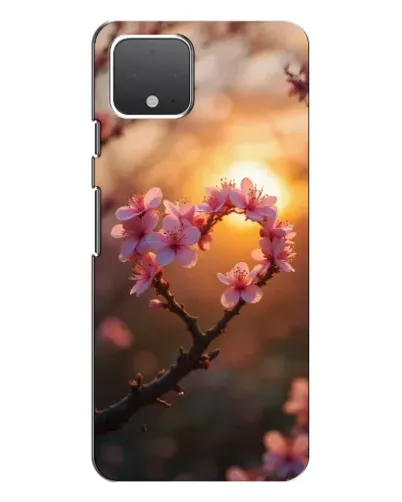 Чехол для Google Pixel 4 XL с картинкой «Розовый цвет сердце на фоне заката»