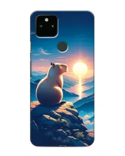 Чехол для Google Pixel 4a 5G с картинкой «Закат солнца с капибарой»