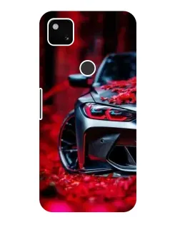 Чехол для Google Pixel 4a с картинкой «Спортивная BMW и цветы»