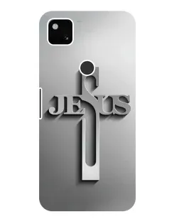 Чехол для Google Pixel 4a с картинкой «Металлический крест Jesus»