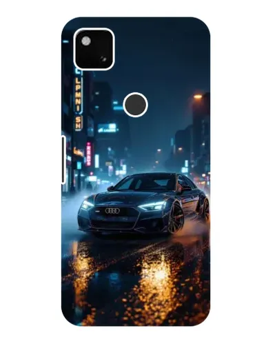 Чехол для Google Pixel 4a с картинкой «Ночной город и Audi»