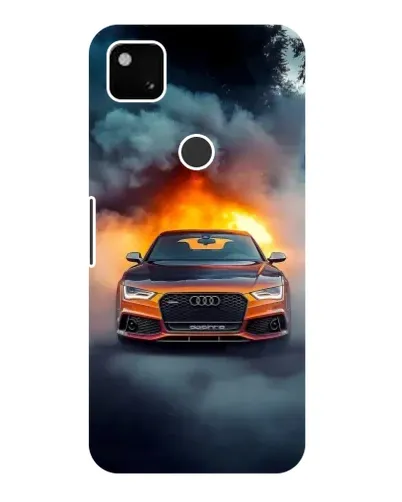 Чехол для Google Pixel 4a с картинкой «Audi в огненном дыму»
