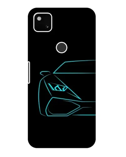 Чехол для Google Pixel 4a с картинкой «Голубой силуэт Lamborghini»