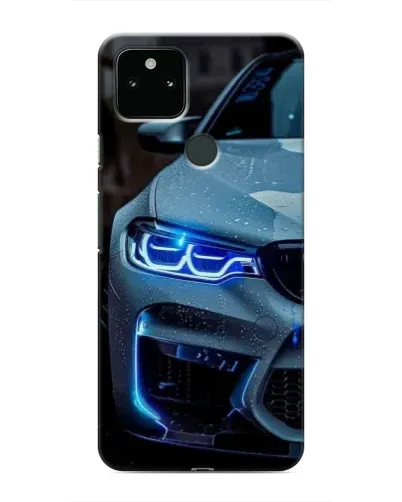 Чехол для Google Pixel 5 с картинкой «Взгляд BMW с синими фарами»