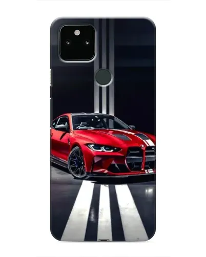 Чехол для Google Pixel 5 с картинкой «Красная BMW на дороге»
