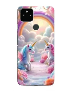 Чехол для Google Pixel 5 с картинкой «Радуга и единороги»