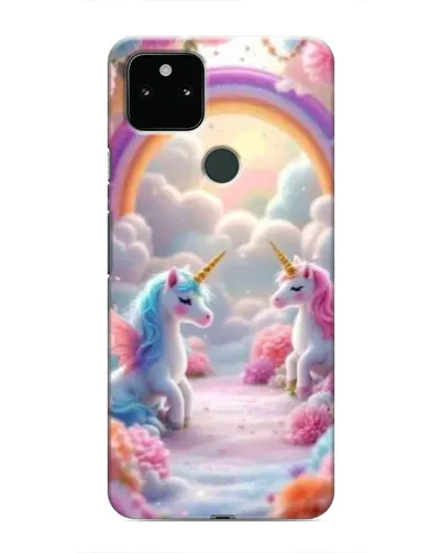 Чехол для Google Pixel 5 с картинкой «Радуга и единороги»