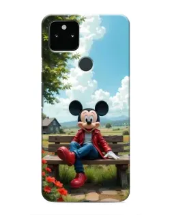 Чехол для Google Pixel 5 с картинкой «Микки на скамейке»