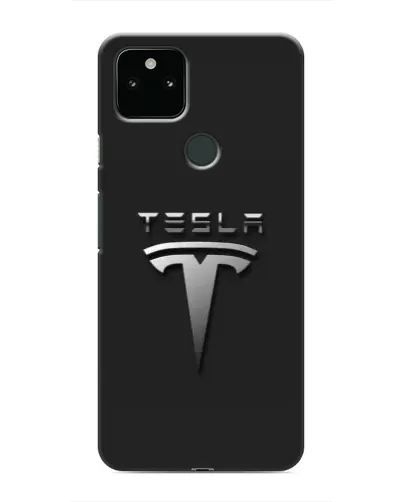 Чехол для Google Pixel 5 с картинкой «Стальной логотип Tesla»