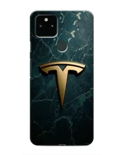 Чехол для Google Pixel 5 с картинкой «Мраморная Tesla Gold»